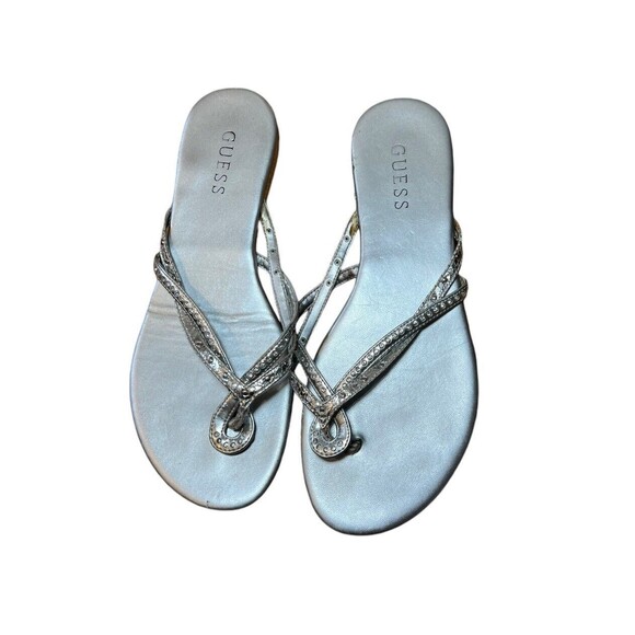 Guess Women's Size 8 Silver Slip On Studded Strappy Sandals - Picture 1 of 4